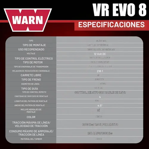 Vista 5 de WARN VR EVO 8 - Cabrestante eléctrico de servicio estándar para Jeeps de 2 puertas y SUV ligeras, 12V CC, capacidad de tracción de línea de 8,000