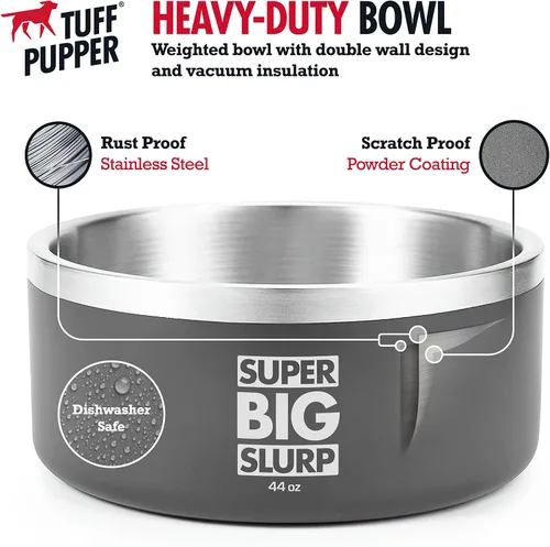 Vista 2 de Tuff Pupper Tazón Aislado de Servicio Pesado para Perros Plato de Comida para Perros de Acero Inoxidable de Doble Pared Tazón Antideslizante a