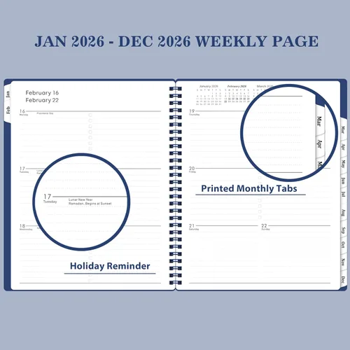 Vista 4 de Agenda 2026 – enero 2026 – diciembre 2026, 8 x 10 pulgadas, planificador calendario 2026, planificador semanal y mensual encuadernado en espiral