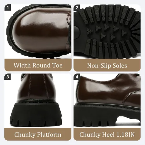 Vista 6 de Zapatos Oxford de plataforma retro para hombre, tacón grueso, con cordones, zapatos de cuero, puntera redonda grande, suela antideslizante, zapatos