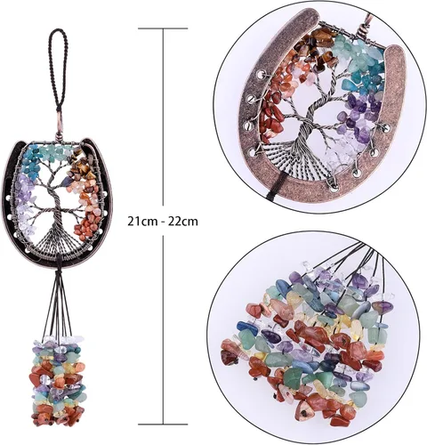 Vista 4 de rockcloud Adorno para colgar en la pared de herradura con borlas de cristales, piedras preciosas para ventana para decoración de meditación en casa