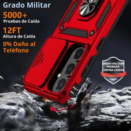 Vista 4 de Funda para Samsung Galaxy S25 FE con protector de pantalla de vidrio templado, cubierta de lente de cámara integrada y soporte de anillo, cubierta