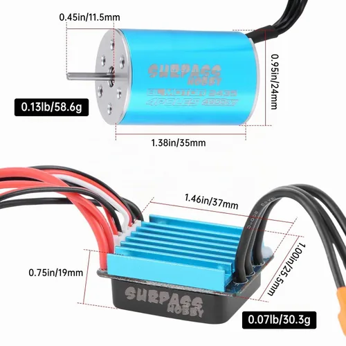 Vista 5 de Superar Hobby 2435 4800KV Motor 25A ESC Combo para 1/16 1/18 RC Azul