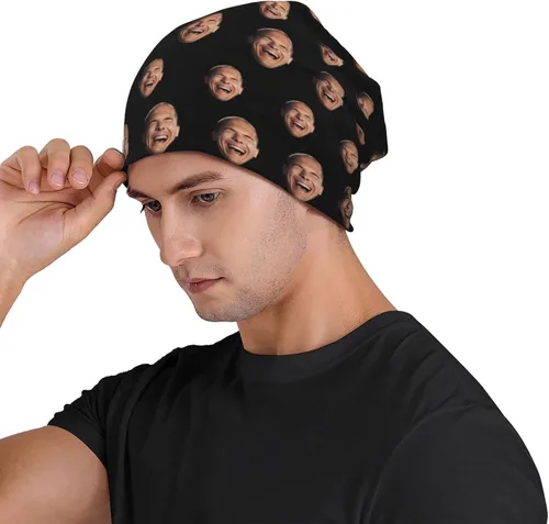 Vista 3 de Gorro de béisbol con cara personalizada, gorra de béisbol de hip hop, sombrero de punto divertido