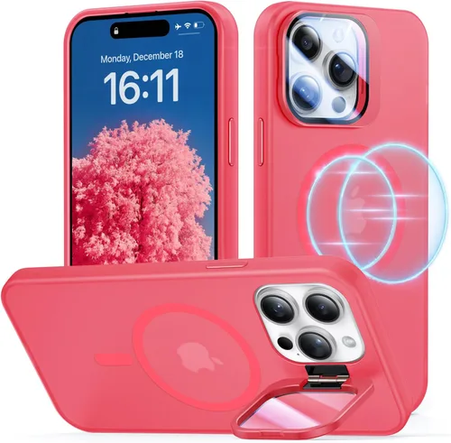 Vista 9 de Funda para iPhone 14 Pro, protección contra caídas de grado militar, compatible con MagSafe, soporte integrado y protector de lente de cámara, funda