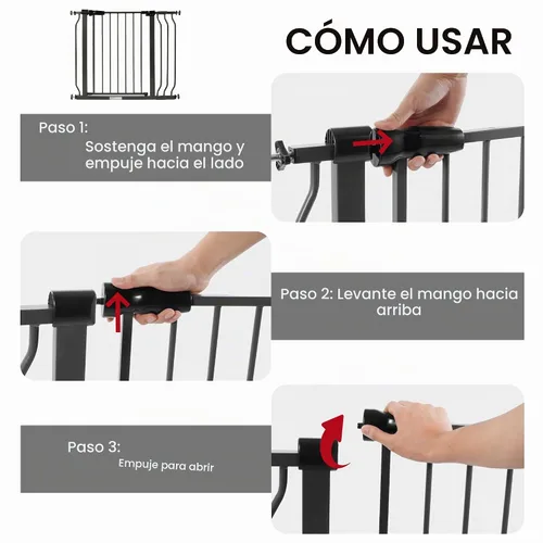 Vista 2 de ELEVON Puerta de bebé para puertas de escaleras, puerta de seguridad para mascotas con funciones de cierre automático/mantenimiento, se adapta a