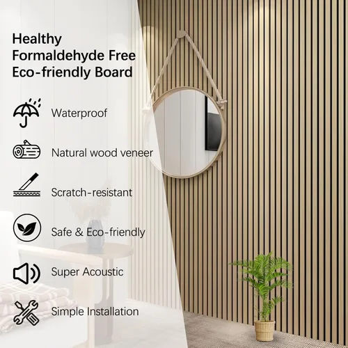 Vista 5 de Paneles de pared 3D para decoración de paredes interiores, paquete de 2 paneles de madera para pared, paneles acústicos de chapa de madera auténtica