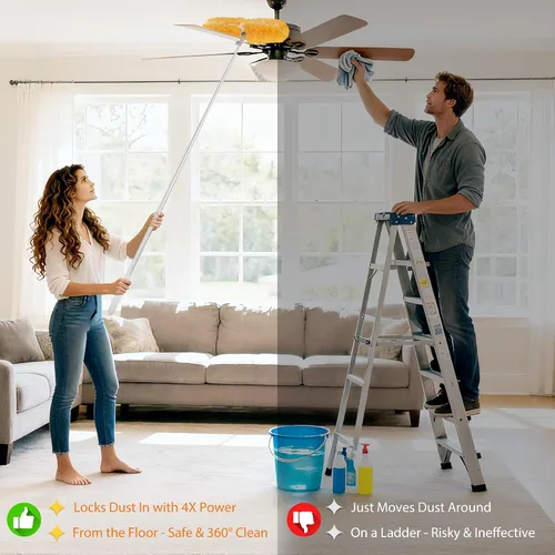 Vista 4 de Mango extensible de 6 pies con 20 piezas, kit de repuestos de plumero resistente de 360° para Swiffer, microfibra electrostática 4 veces