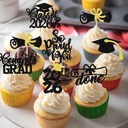 Vista 5 de Rsstarxi Paquete de 40 decoraciones para cupcakes Class of 2025 Congrats Grad 2025 Grad Cap Diploma Cupcake Picks Decoraciones para So Proud of You