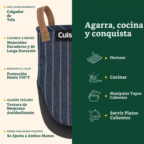 Vista 5 de Cuisinart Heritage - Mini guantes para horno, 2 unidades, neopreno Denim Pinstripe