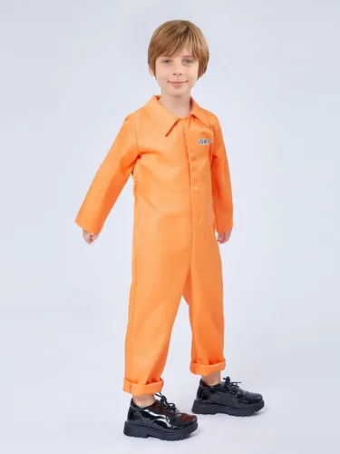 Vista 4 de Springcmy Disfraz de prisionero naranja para adultos, disfraz de cárcel, juego de rol, cosplay, Halloween, prisionero