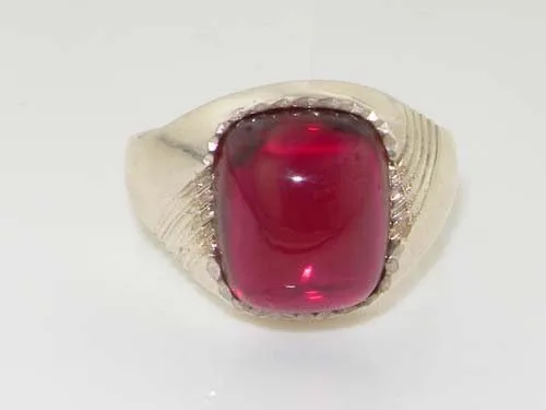 Vista 6 de Anillo de plata de ley 925 maciza con cabujón creado en rubí para hombre tamaños 6 a 13 disponibles