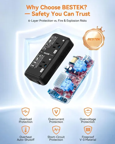 Vista 6 de Adaptador de enchufe de viaje europeo de 220 V a 110 V Convertidor de voltaje de EE. UU. a Europa 2000 W Convertidor de voltaje de viaje con 2 Negro