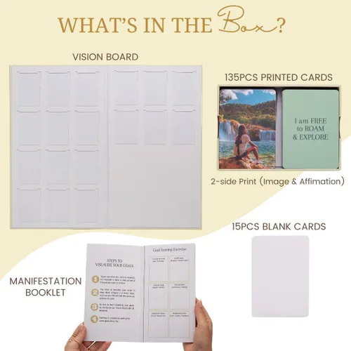 Vista 3 de Kit de tablero de visión – Tablero de ensueño prefabricado con suministros de imágenes de manifestación, libro de collage de objetivos para pared