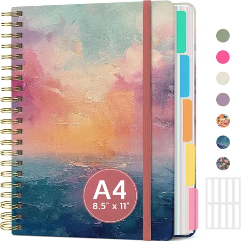 Vista 17 de Cuadernos grandes de espiral rayados para el trabajo con divisores y pestañas extraíbles, 8.5 x 11 pulgadas, bonito cuaderno de tapa dura de 5