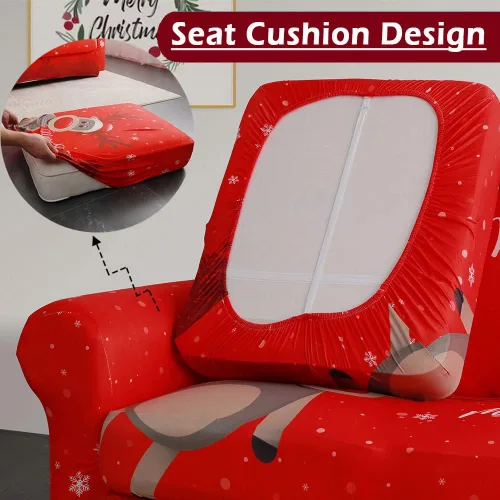 Vista 4 de XMNTG Funda elástica para sillón de 2 piezas, con temática navideña, estampado de ciervos, alce, decoración del hogar, extraíble, antideslizante
