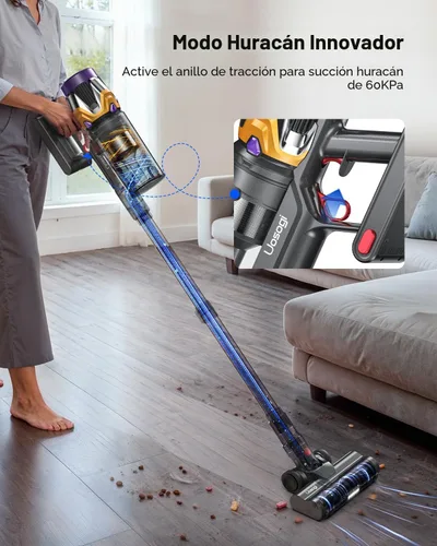Vista 4 de Aspiradora inalámbrica, mejorada de 55 KPA, 650 W, 70 minutos, con modo huracán, autoportante, pantalla táctil, taza de polvo de 1.8 L, aspiradora