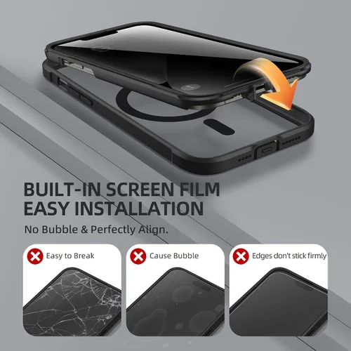 Vista 5 de BERFY Funda para iPhone 12 Pro Max, compatible con MagSafe, protector de pantalla de privacidad integrado y protección de cámara, antiespía