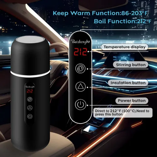 Vista 3 de Hervidor eléctrico de viaje, calentador de café de coche de 12 V/24 V, caldera de agua caliente portátil, pequeño calentador de agua caliente