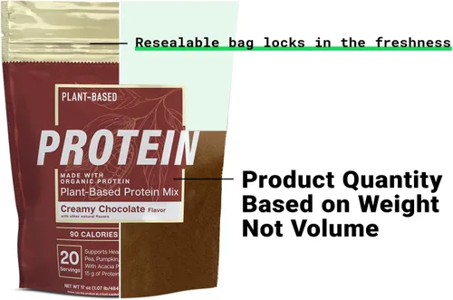 Vista 3 de Essential Elements Polvo de proteína orgánica a base de plantas, sabor cremoso a chocolate, vegano, con tarifa de azúcar y apto para dieta