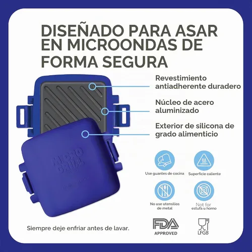 Vista 5 de Sandwichera clásica para microondas, parrilla para microondas, tostadora, sándwiches de queso a la parrilla de 3 minutos, cubierta de silicona Azul