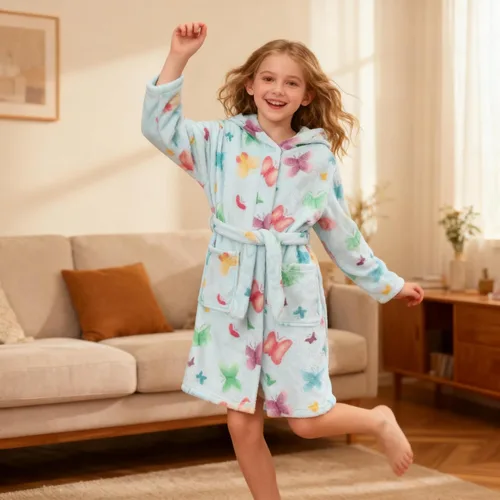 Vista 16 de E.W Apparel Bata de baño de forro polar con capucha para niños, bata suave y mullida para niños pequeños
