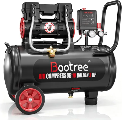Vista 10 de Compresor de aire ultra silencioso de 3 galones con dos acopladores rápidos, 1.2HP MAX 115PSI Compresor de aire sin aceite Tanques de acero