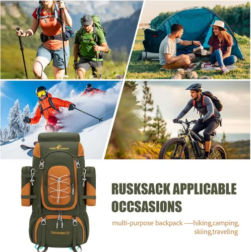 Vista 7 de Bseash 70L (65+5) Mochila impermeable para senderismo camping con cubierta para lluvia, mochila de viaje deportiva al aire libre para escalada