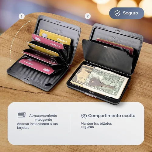 Vista 3 de Cartera de aluminio, gran capacidad, protección RFID. Modelo: OSLO LARGE Aluminio negro