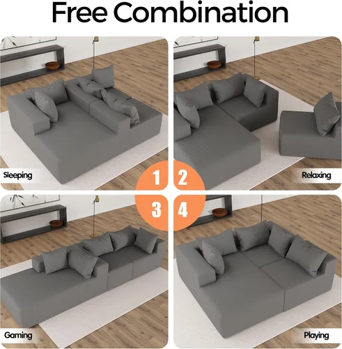 Vista 8 de Sofá modular moderno de 108 pulgadas, sofás modulares convertibles en forma de L, sofás tapizados con asiento profundo, sofá de esponja apto