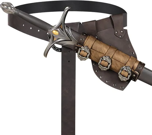 Vista 3 de Cinturón de espada medieval ajustable, funda de espada vikinga, cinturón renacentista para LARP, caballeros y cosplay pirata