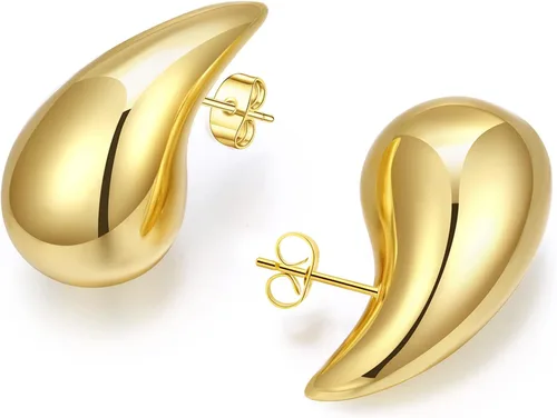 Vista 14 de Aretes de aro de oro gruesos para mujer, ligeros, con forma de gota de agua, aretes de aro abiertos y huecos en forma de lágrima, plata y oro