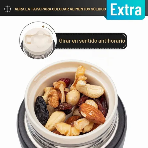 Vista 5 de Charcy Termo de 17oz para alimentos calientes, contenedor de comida aislado para almuerzo con cuchara plegable QB - Negro