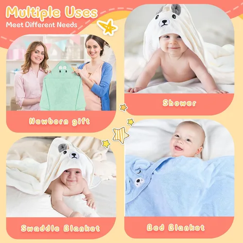Vista 6 de Preboun - 4 toallas con capucha para bebé, toalla de baño para bebé, forro polar coral, toallas suaves absorbentes para recién nacidos, animales