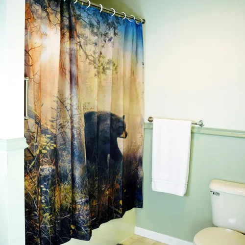Vista 5 de Rivers Edge Products Cortina de ducha de baño, 70 x 72 pulgadas, cortina de baño única con ganchos, impresión con licencia de arte de la naturaleza