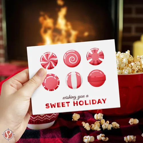 Vista 2 de 2026 Wishing You A Sweet Holiday! Tarjetas de felicitación de Happy Holidays – Caramelos de Navidad antiguos rojos y blancos – Saludos
