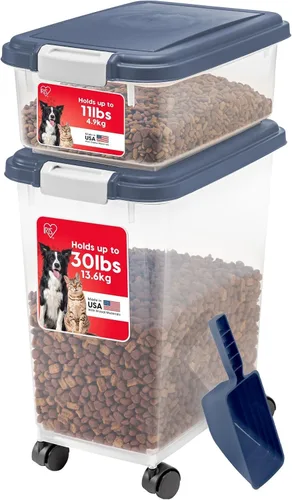 Vista 12 de IRIS USA Contenedor hermético de almacenamiento de comida para perros combinado de 30 libras y 11 libras, caja apilable para premios, cuchara de 2
