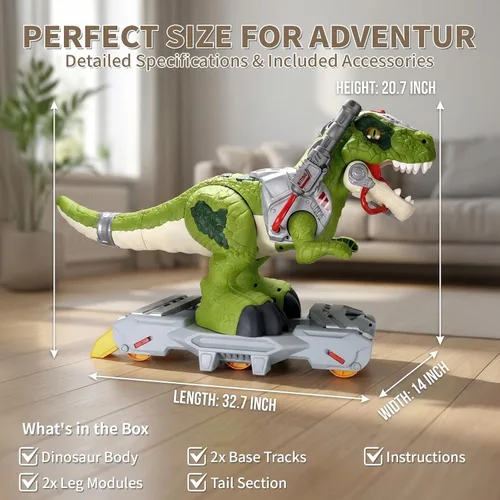 Vista 8 de Coches de Dinosaurio Montables para Niños, Juguetes Eléctricos con Música, Luz y Humo, Regalo para Niños de 3 a 5 Años, Patinete para Preescolar