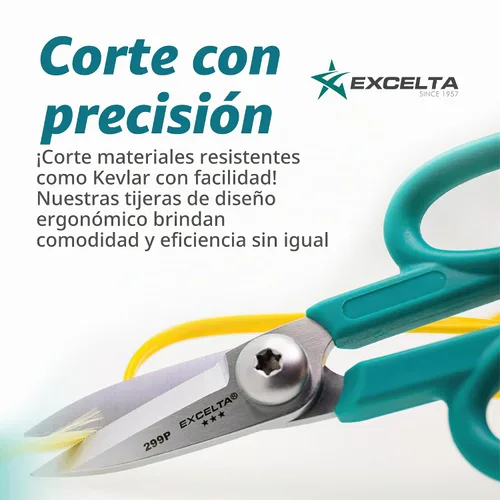 Vista 3 de Excelta Tijeras de corte Kevlar, cuchillas de acero inoxidable de 5.5 pulgadas, longitud de hoja recta de 1.75 pulgadas, borde dentado, asas