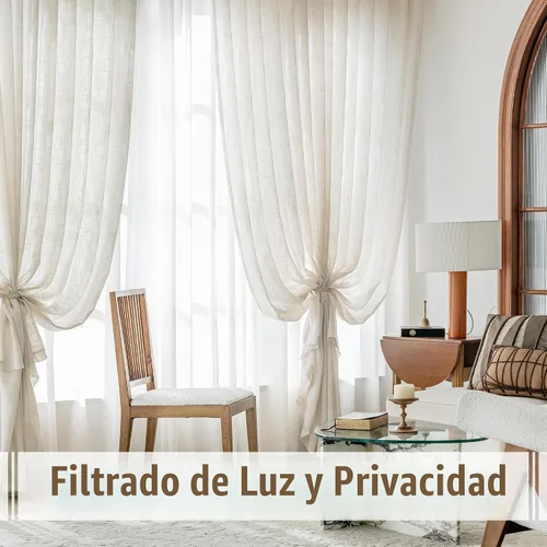 Vista 3 de FMFUNCTEX - Cortinas semitransparentes de lino de 114 cm de largo para dormitorio y sala de estar, paneles beige de lino texturizado para ventana