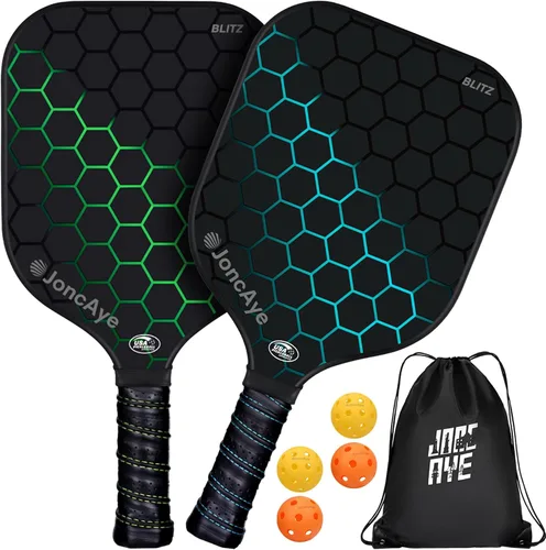 Vista 10 de JoncAye Pickleball Paddles Set of 4 or 2, USAPA Approved Fiberglass Rackets with Outdoor Indoor Balls, Bag, Overgrip, Lightweight for Family