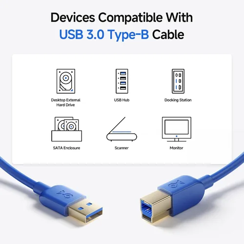 Vista 3 de Cable Matters cable USB 3.0 tipo A a B de máxima velocidad, Azul Azul / Patchwork