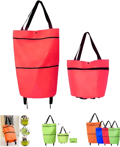 Vista 9 de Carrito de compras plegable 2 en 1 2023, bolsa de compras plegable portátil con ruedas, bolsa de compras ligera impermeable con ruedas, bolsa