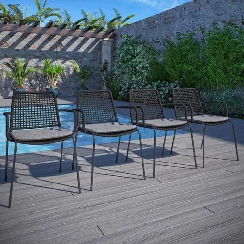 Vista 3 de Amazonia Arezzo - Juego de mesa de comedor redonda de 7 piezas para exteriores, acabado de teca, ideal para patio e interiores