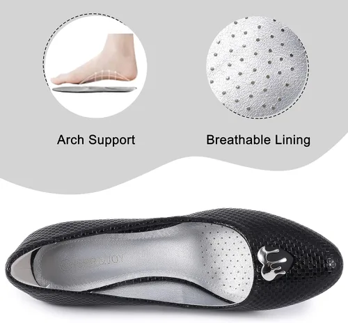 Vista 4 de SPR&JOY Zapatos de tacón bajo para mujer, zapatos de vestir con punta redonda cerrada, para el trabajo, oficina, boda, fiesta, graduación, 2 pulgadas