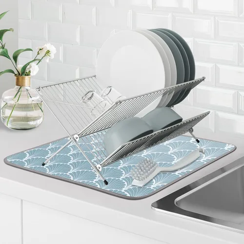 Vista 4 de SHIYUE Tapete de secado de platos para encimera de cocina, súper absorbente, decoración de cocina de primavera, tapete de secado de microfibra