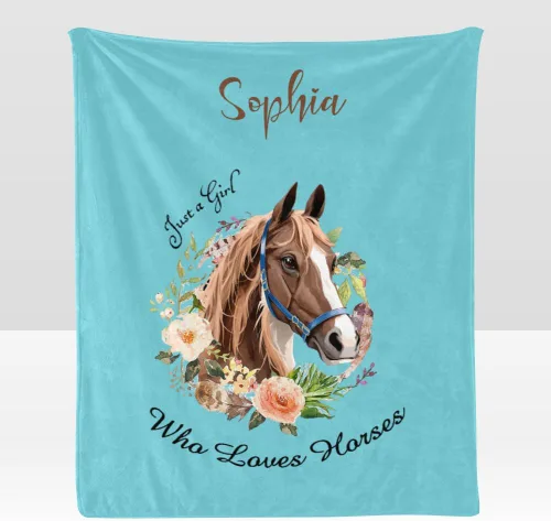 Vista 18 de Manta personalizada con texto en inglés «Just a Girl Loves Hors», manta de forro polar suave con nombre para regalos, sofá cama (50 x 60 pulgadas)