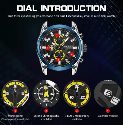 Vista 7 de MEGIR - Reloj deportivo de cuarzo para hombre, con cronógrafo, luminoso, función impermeable, correa de silicona