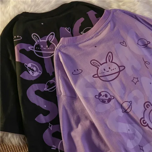 Vista 6 de Camiseta gótica Y2K Harajuku para mujer, ropa de anime de algodón