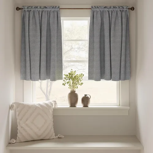 Vista 2 de jinchan Cortinas de cocina con textura de lino, con bolsillo para barra, con aspecto de lino para sala de estar, casa de campo, cafetería, cortinas
